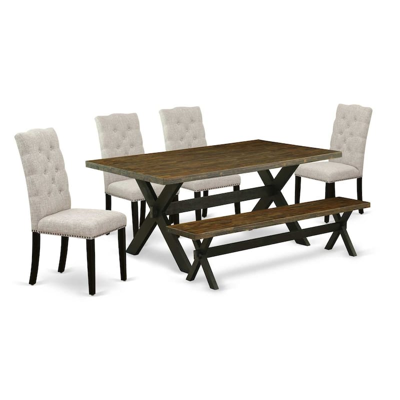 Renaissance Revival Dining Set - 6-Piece Wood Table & Chair Set with Bench