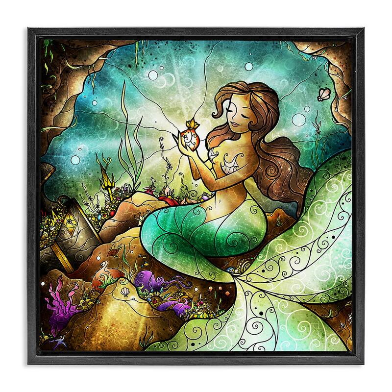 Stupell Detailed Nouveau Mermaid Framed Floater Canvas Wall Art Design By Mandie Manzano - 25 x 25 - Black