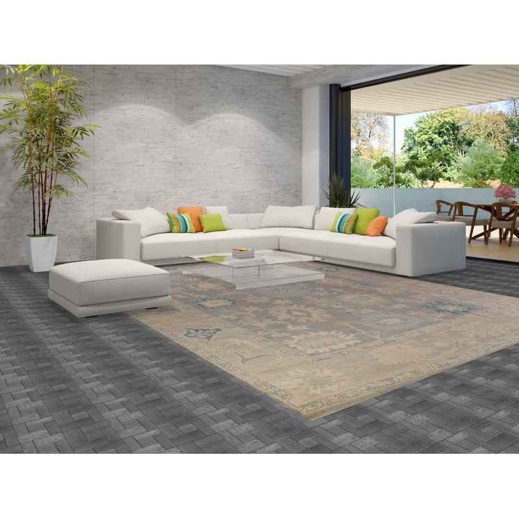 Hand Knotted Oriental 100% Wool Carpet Transitional All-Over Greys & Charcoal Oushak Area Rug - 13' 10'' X 10' 2''