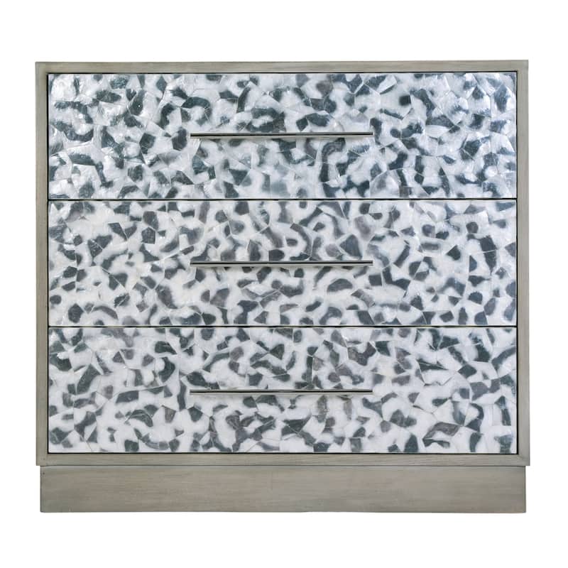 Maganda 32 in. W Rectangular Wood and Tortoise Capiz 3 Drawer Accent Chest