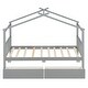 preview thumbnail 59 of 72, Creativity House Bed Twin Size Frame with 2 Wood Drawers for Boys Girls, Wood Platform Bed with Roof No Box Spring Needed