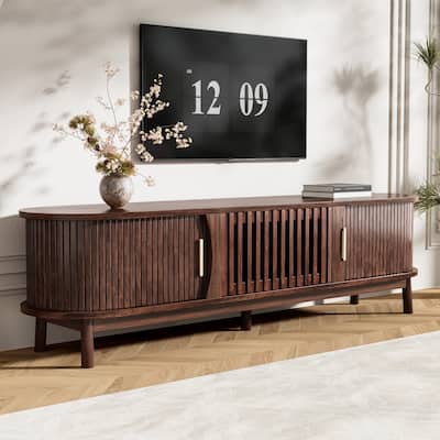 Rectangle TV Stand, Wood Entertainment Center with Storage Cabinet, Living Room TV Console Table for 75" TVs