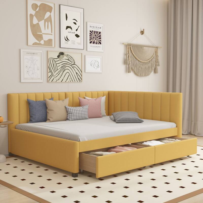 Upholstered sofa bed with 2 storage drawers