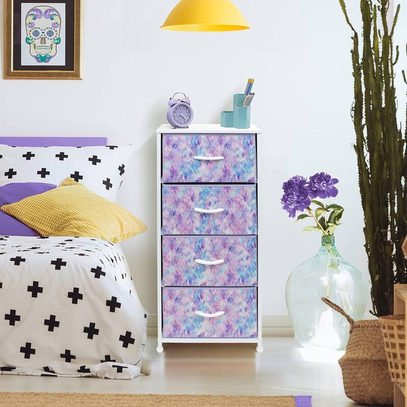 4 Drawer Bedside Nightstand Chest Tower Bedroom Dresser, Pastel Colors