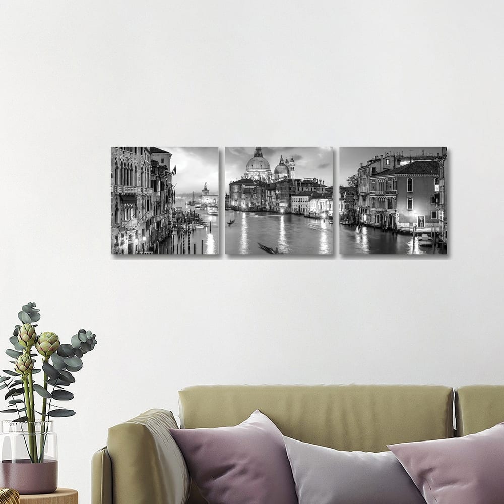 iCanvas "Canal Grande Panorama In Black And White, Venice, Italy" by Jan Becke 3-Piece Canvas Wall Art Set