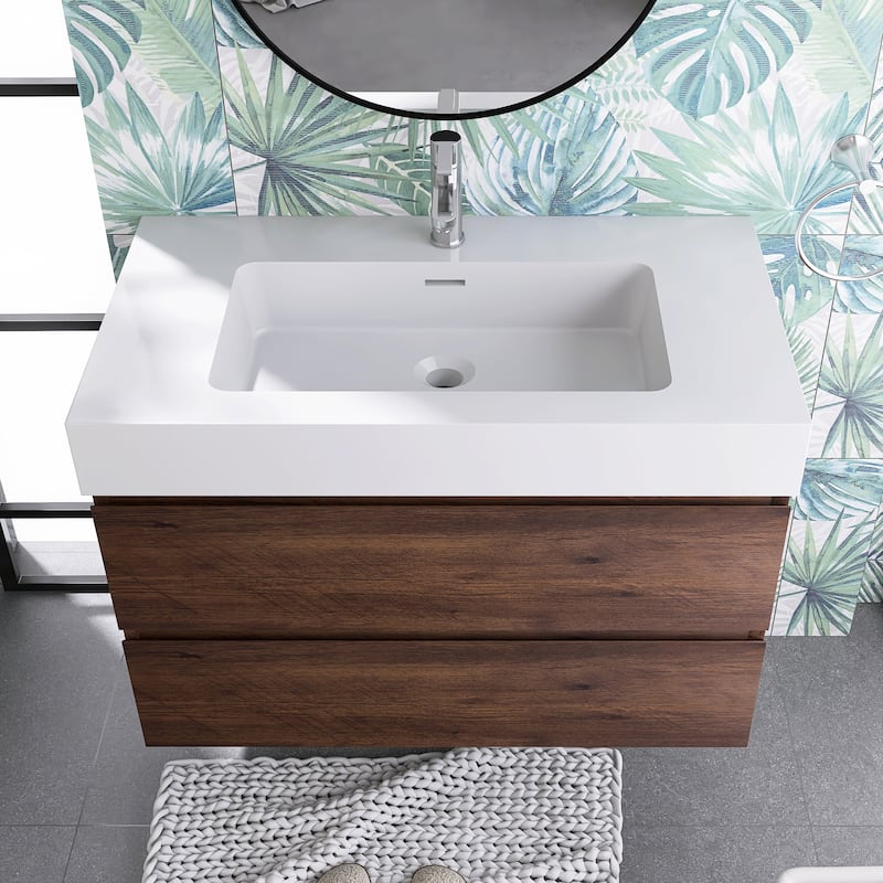 Floating Bathroom Vanity with Solid Surface Top