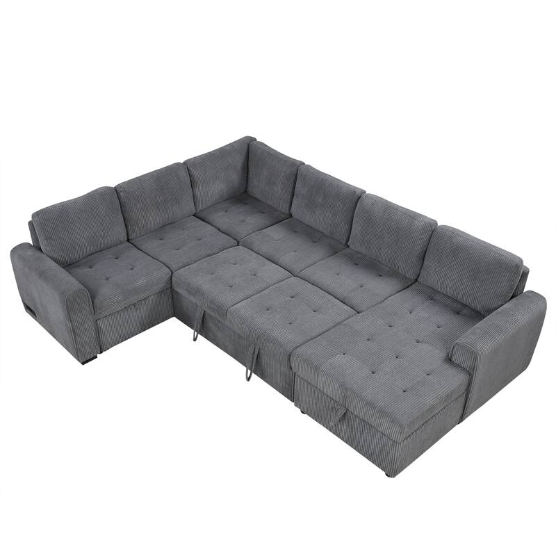 Convertible U-Shape Sectional Sleeper Sofa with Storage Chaise and USB Ports