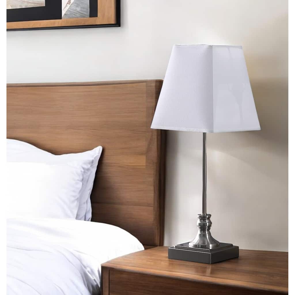 HomeRoots 19" Silver Bedside Table Lamp With White Empire Shade - Small