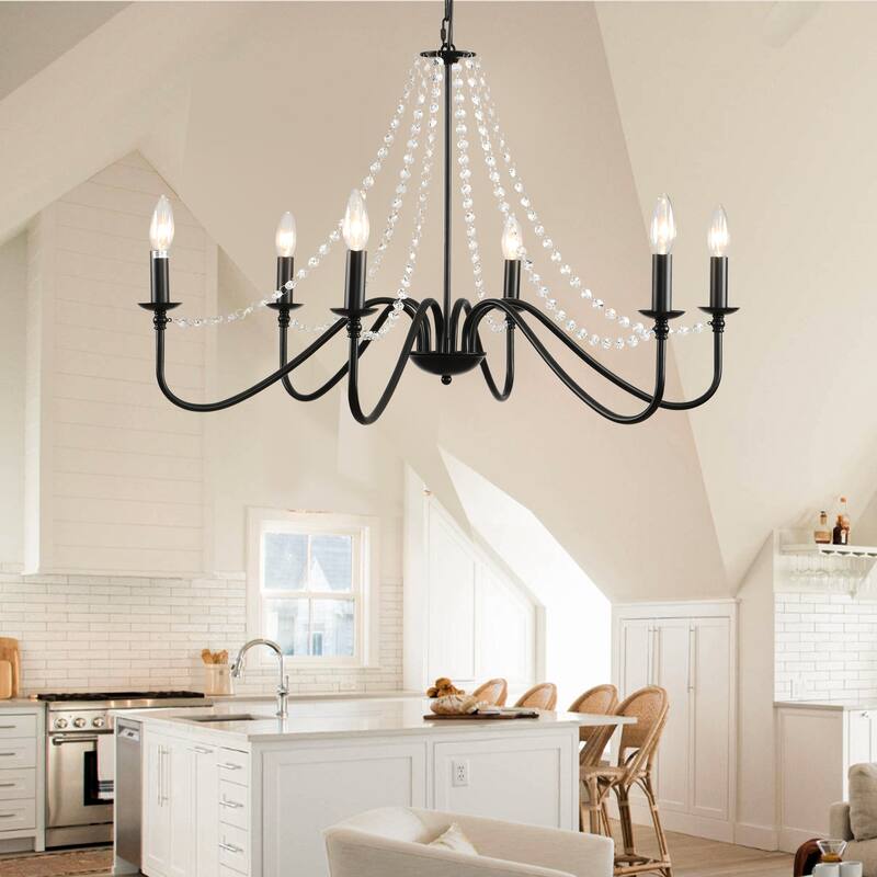 Modern Farmhourse 6-Lights Classic Chandelier with Crystal Accents