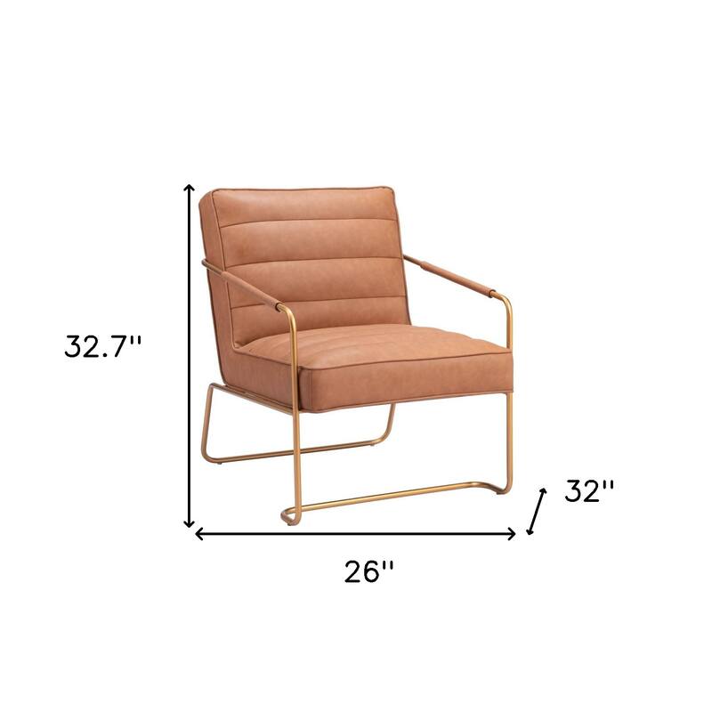 HomeRoots 25" Brown And Gold Faux Leather And Faux Leather Tufted Arm Chair - 25.2 in. x 32.7 in. x 31.1 in.