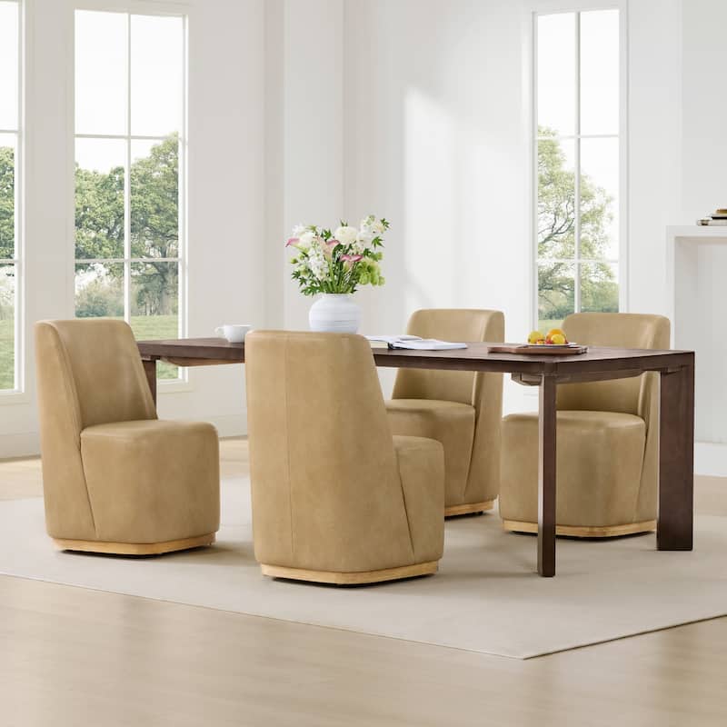 Brian Modern Dining Chairs with Casters&Wood Base Set of 2