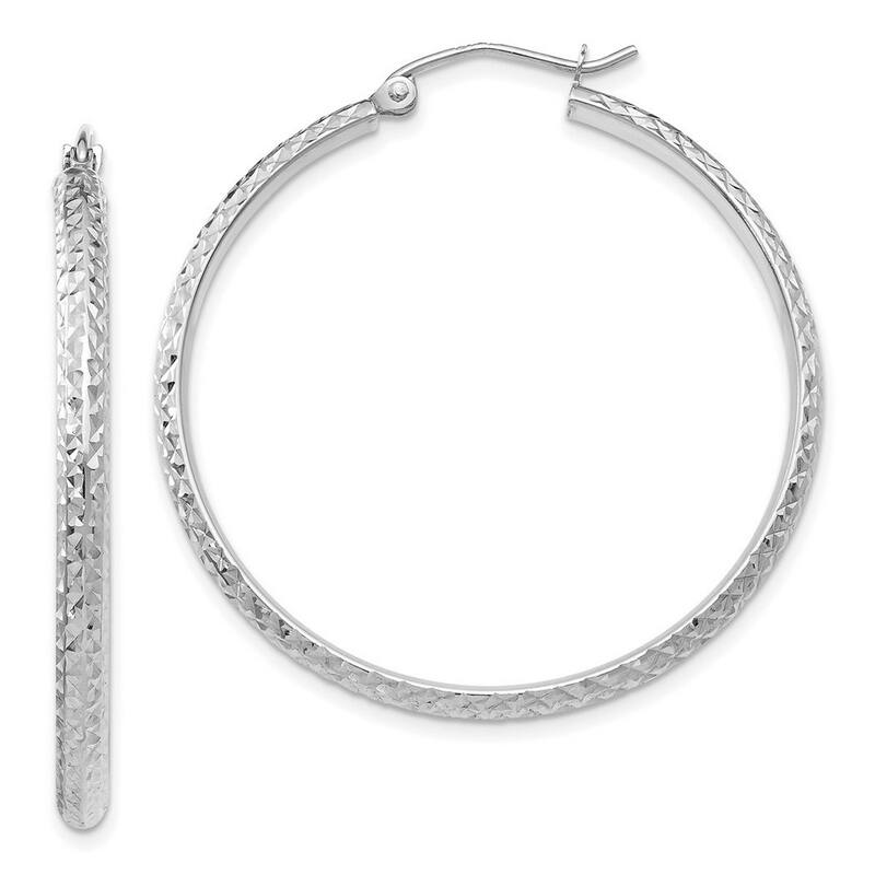 Curata 10k White Gold 2.8mm Textured Hollow Hoop Earrings - 15mm 18mm 25mm 30mm 37mm