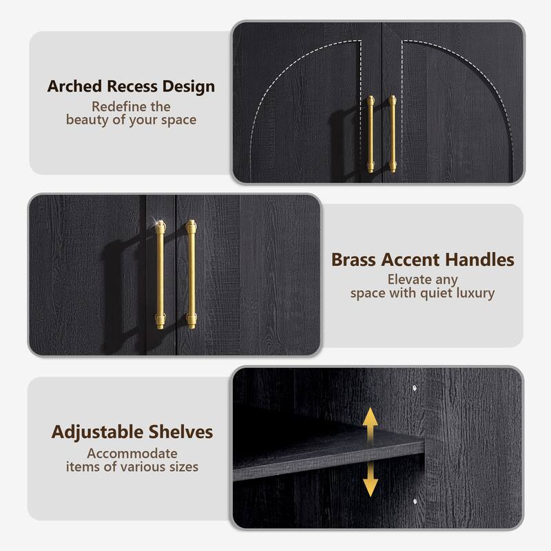 31" Modern Arched Recess Sideboard, Wood Kitchen Buffet, File Cabinet