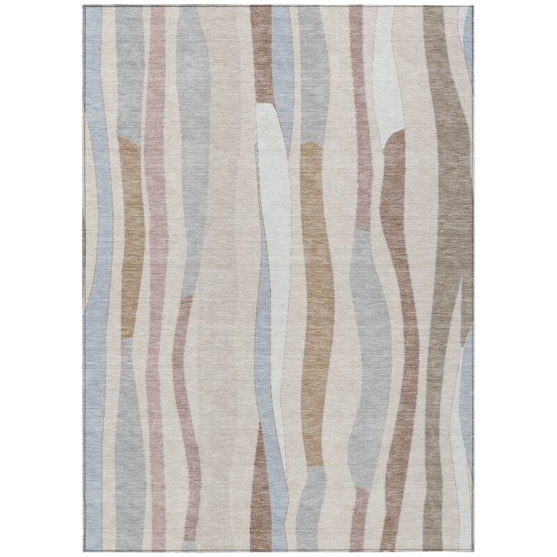 Machine Washable Indoor/Outdoor Modern Stripes Chantille Rug