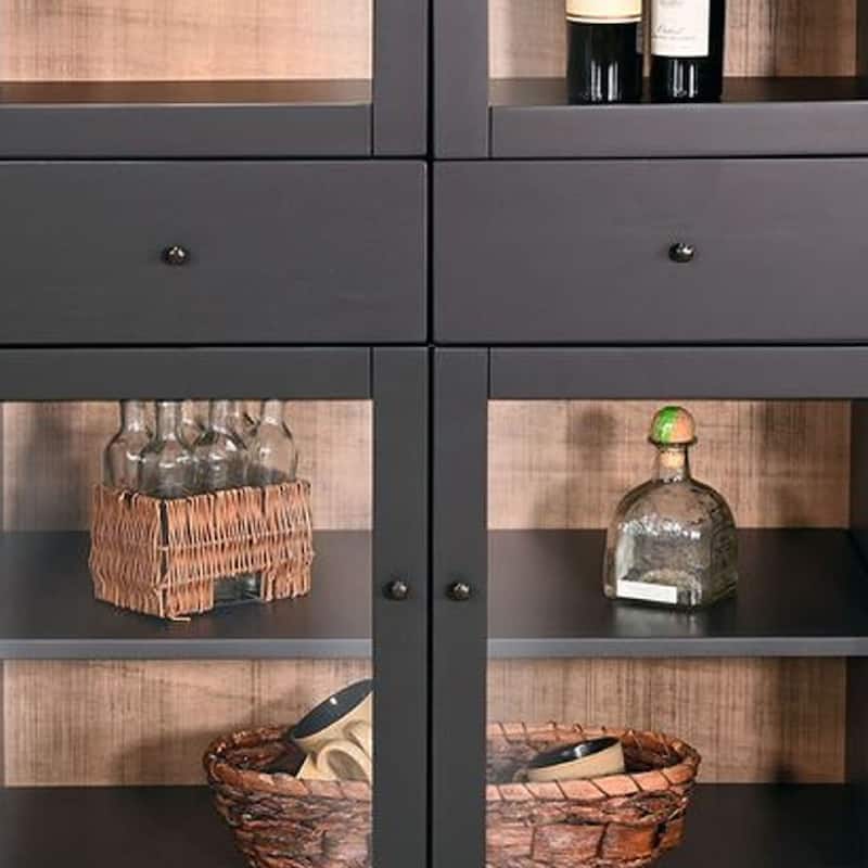 Ric Arched Wine Bar Cabinet, 2 Drawers w 4 Glass Door Shelves, Black