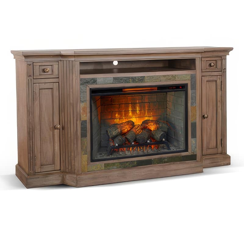 Lio TV Media Entertainment Console, Slate Inlay Taupe Brown 72 Inch
