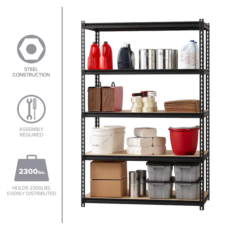 Iron Horse 2300 lb Riveted Shelving, 5-Shelf, 72"Hx48"Wx24"D, Black