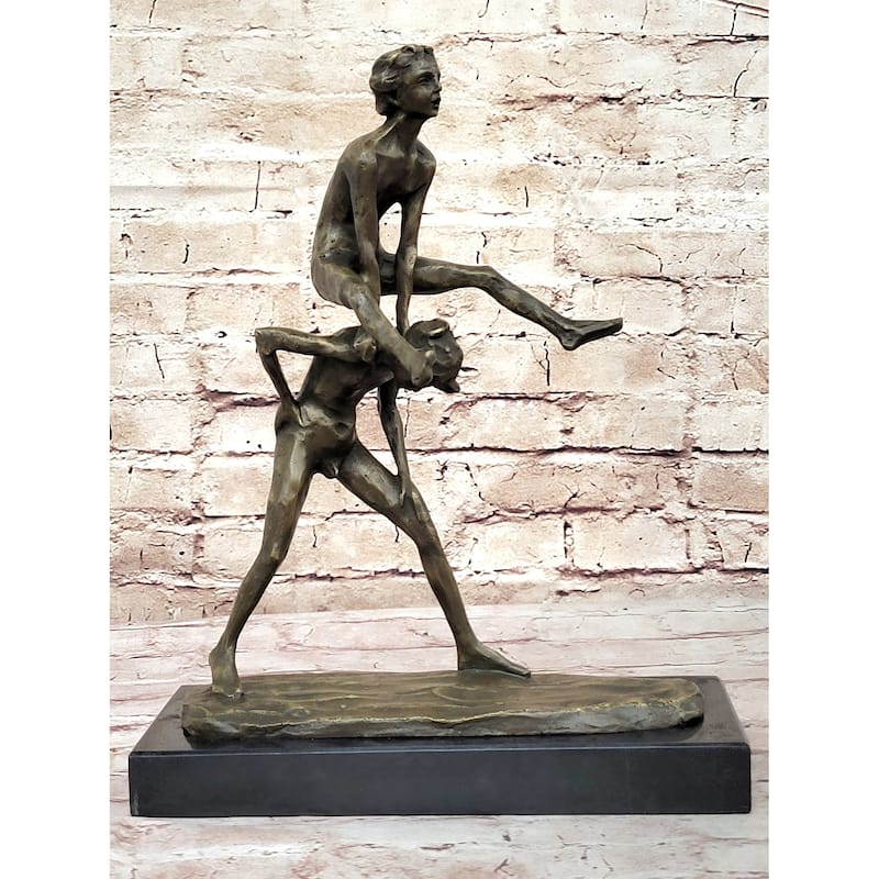 Kids Children Playing Leapfrog Bronze Statue Sculpture Figure Miniature 15.5 Inches X 11.5 Inches