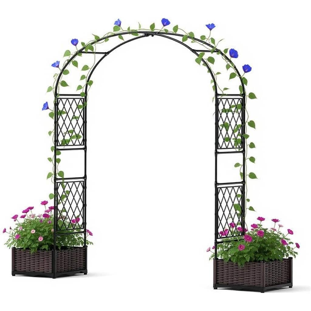90.5" Weatherproof Garden Arbor with Dual Planter Boxes for Climbing Plants, Backyard, Patio
