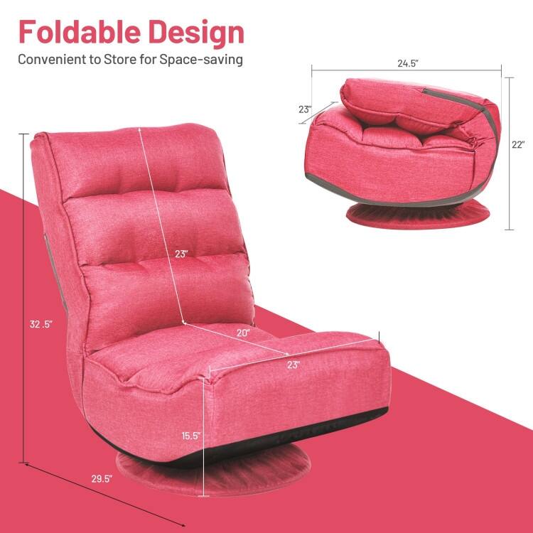 360-Degree Swivel Floor Chair with Foldable Design and Adjustable Backrest