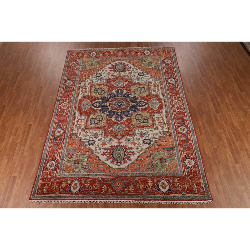 Orange & Ivory Heriz Serapi Indian Area Rug Hand-Knotted Wool Carpet - 8'9"x 11'10"