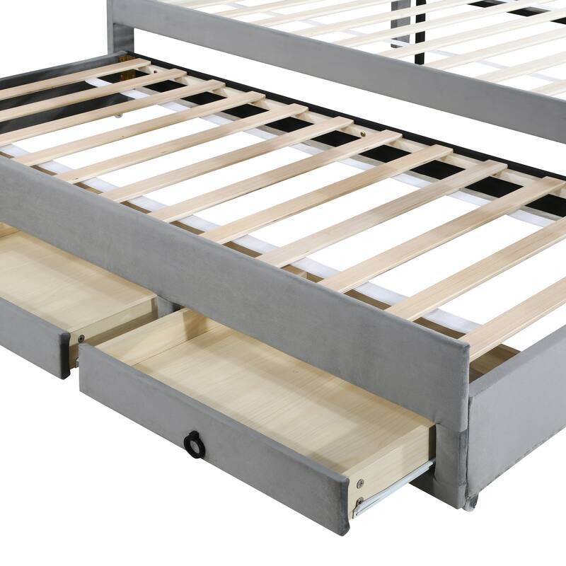 Upholstered Platform Bed with Trundle and 3 Drawers