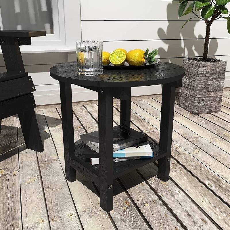 WINSOON All Weather HIPS Outdoor Round 2-Tier Outdoor Side Tables Adirondack Tables - Black