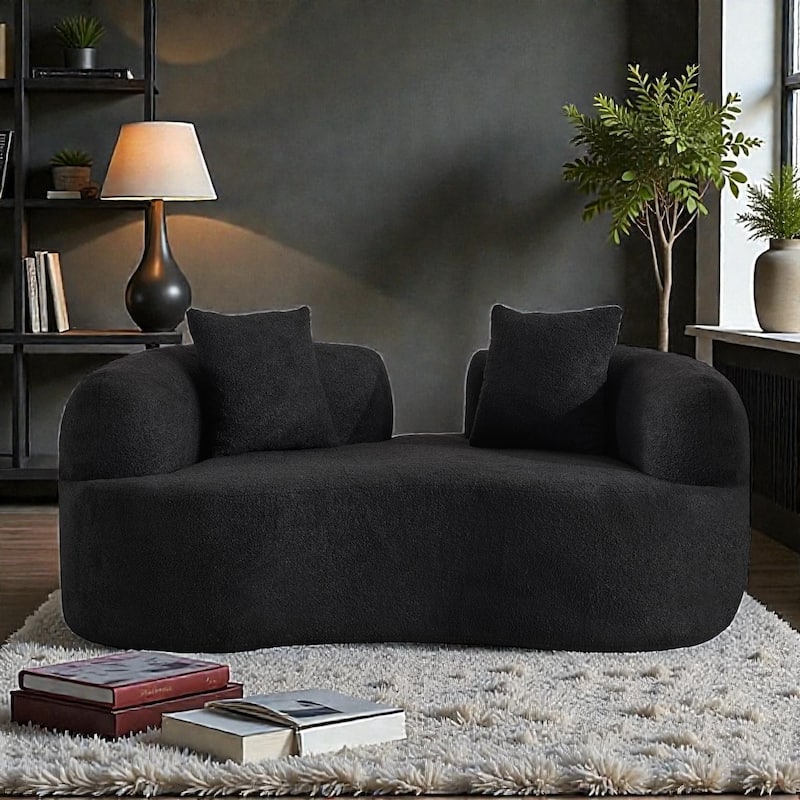 66.93 Inch Curved Loveseat Compression Sofa, Teddy Velvet No Assembly Couch for Small Spaces Apartments