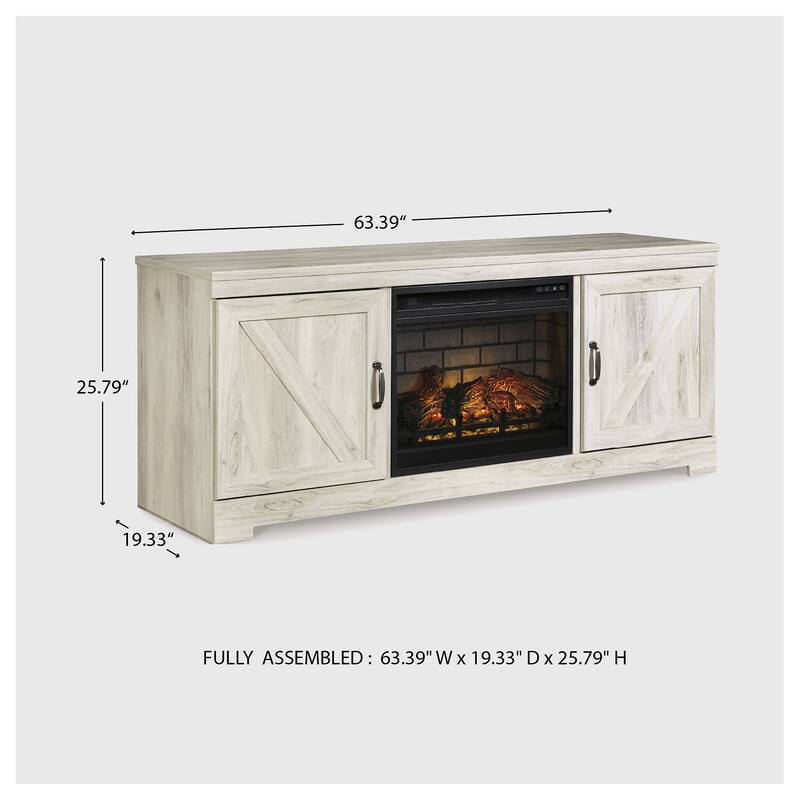 Signature Design by Ashley Bellaby Whitewash 63" TV Stand for TVs up to 72" with Electric Fireplace - 63.5"W x 19.5"D x 26"H