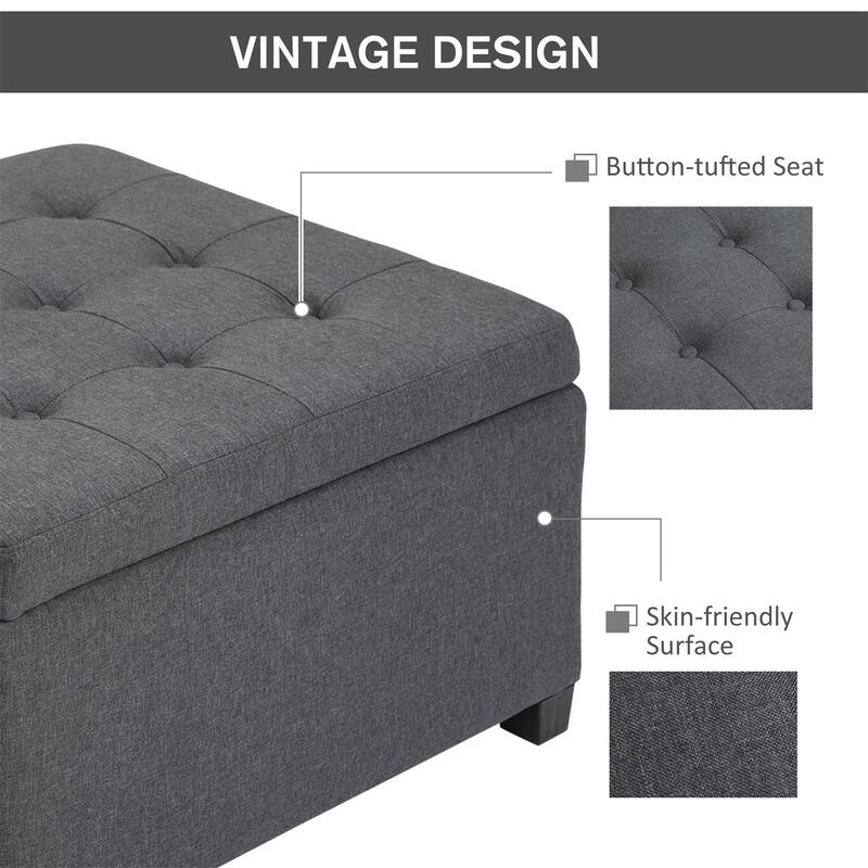 Fabric Tufted Storage Ottoman with Flip Top Seat Lid, Metal Hinge