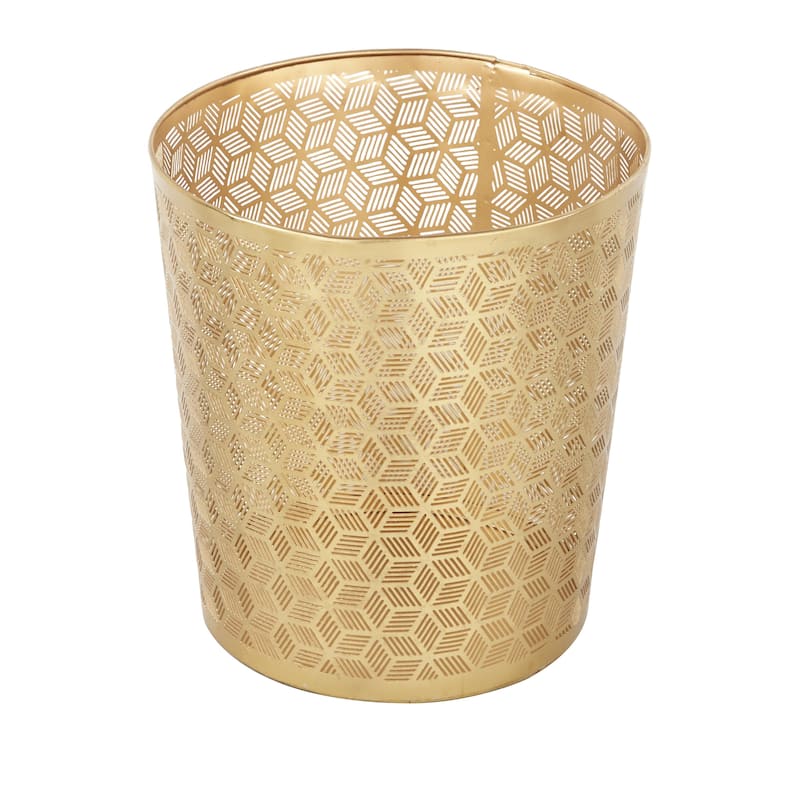 Metal Floral or Geometric Small Waste Bin with Laser Carved Design - Gold or Silver - CosmoLiving by Cosmopolitan
