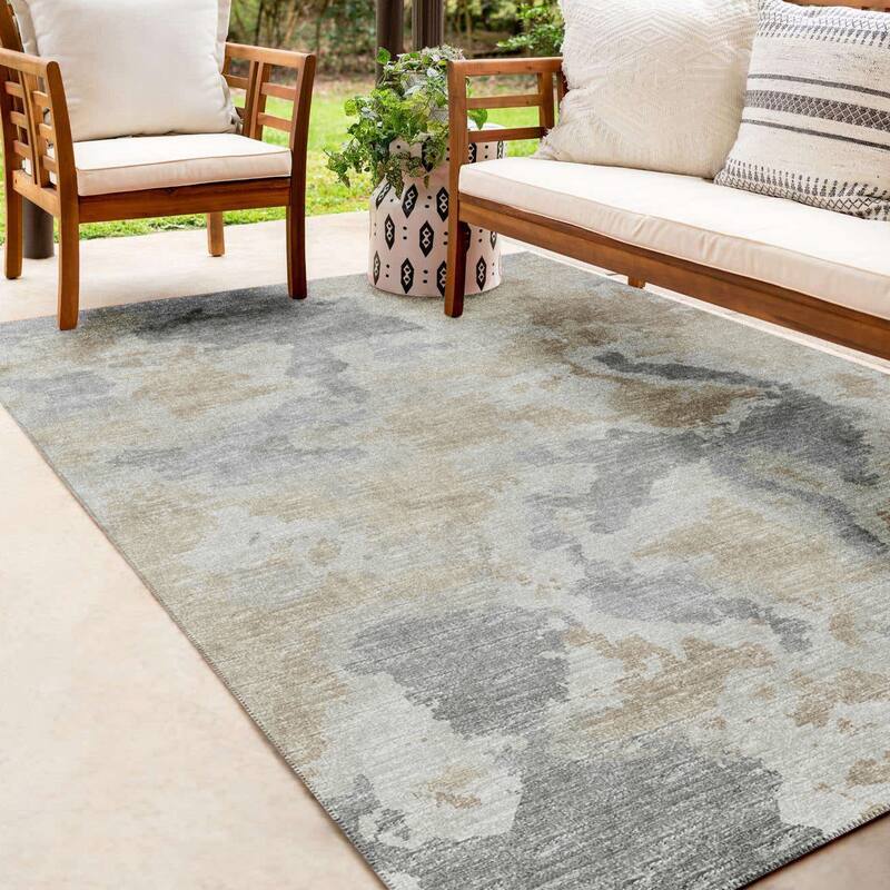 Indoor/ Outdoor Accord Modern Polyester Washable Rug New - 5' x 7'6" - Beige