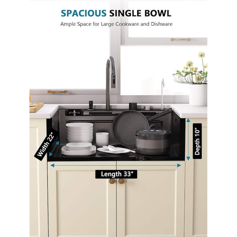 Lefton New 33"x22" Stainless Steel Waterfall Kitchen Sink with Temperature Display in Fahrenhei, KS2207L-PRO - 33" x 22"