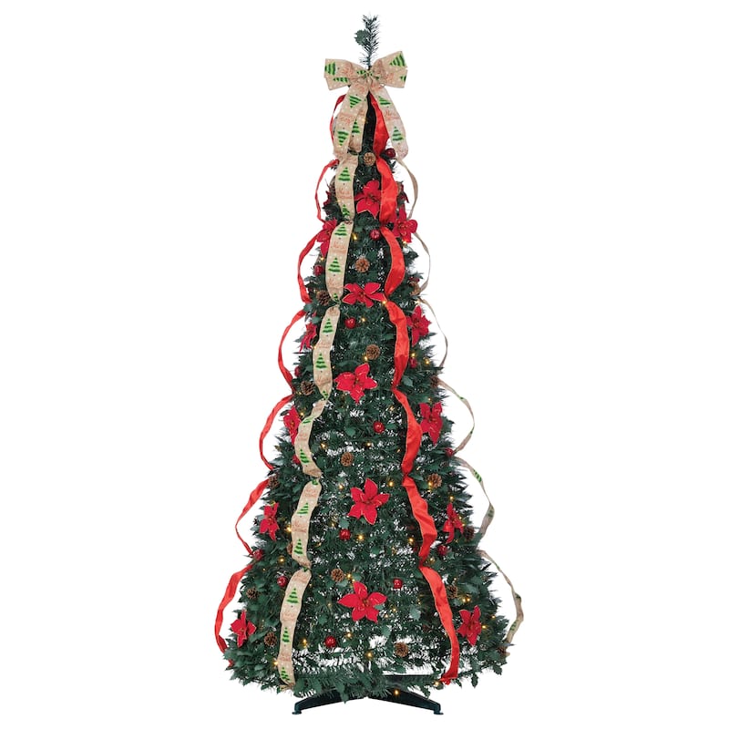 7.5 Foot High Decorated Green Pop Up Pre Lit Pine Tree with 200 Warm White Lights - N/A