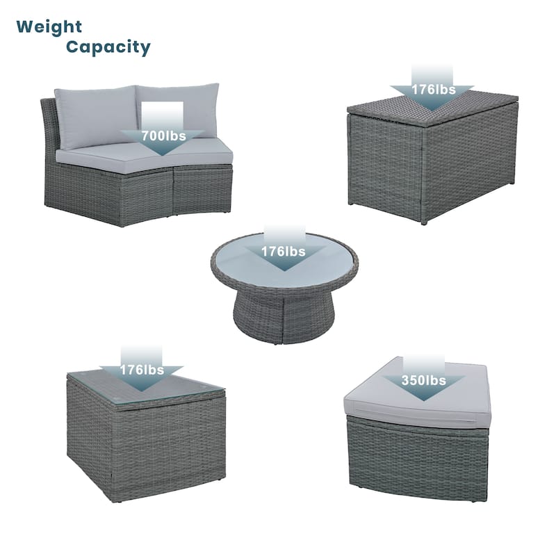 TOPMAX 10-Piece Outdoor Sectional Half Round Patio Rattan Sofa Set - N/A