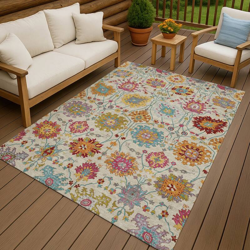 Machine Washable Indoor/ Outdoor Traditional Kashan Chantille Rug