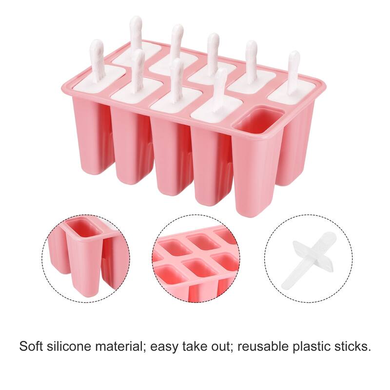 Silicone Ice Pops Molds 10Pcs, with Sticks Funnel and Cleaning Brush - Pink