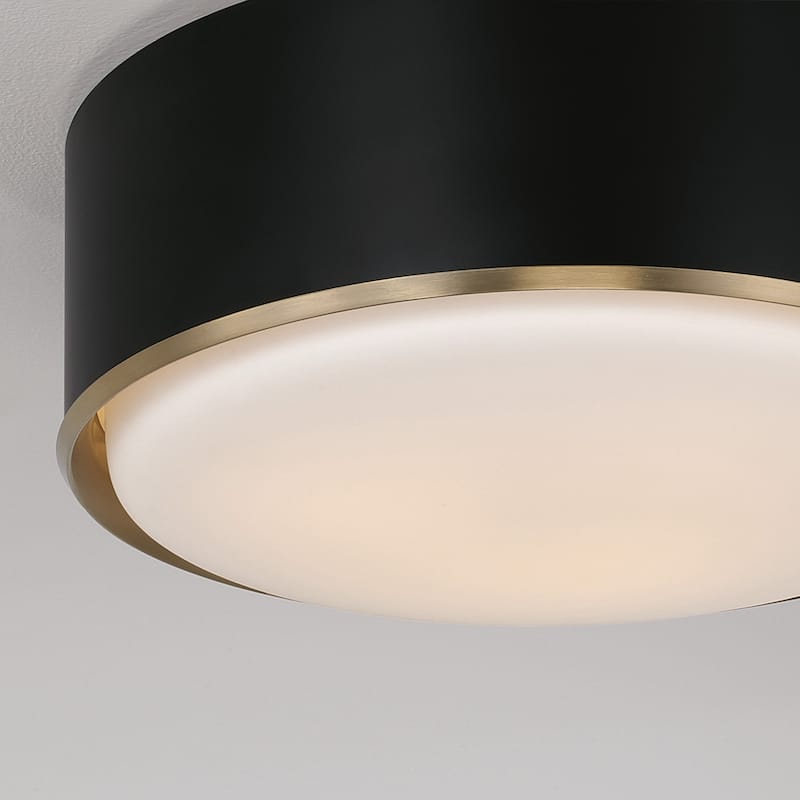 15"W x 6"H 3-Light Semi Flush Mount with Matte Brass Details and Frosted White Diffuser - 15.5"W x 5.75"H