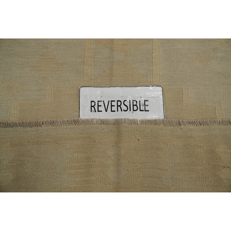 Hand Woven Oriental 100% Wool Carpet Southwestern Tribal Beige & Ivories Kilim Area Rug - 8' 0'' X 4' 9''