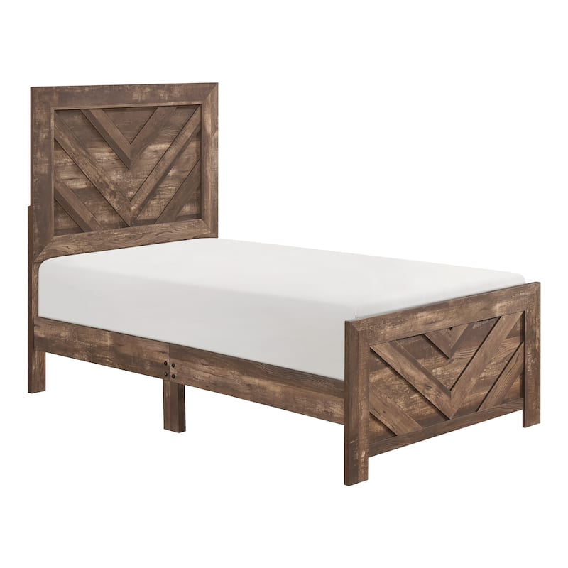 Rustic Brown Finish Contemporary Twin Size Panel Bed Wooden Bedroom Furniture 1pc