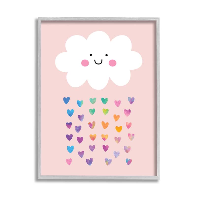Stupell Raining Rainbow Hearts with Happy Cloud Framed Wall Art - Pink - 16 x 20 - Grey