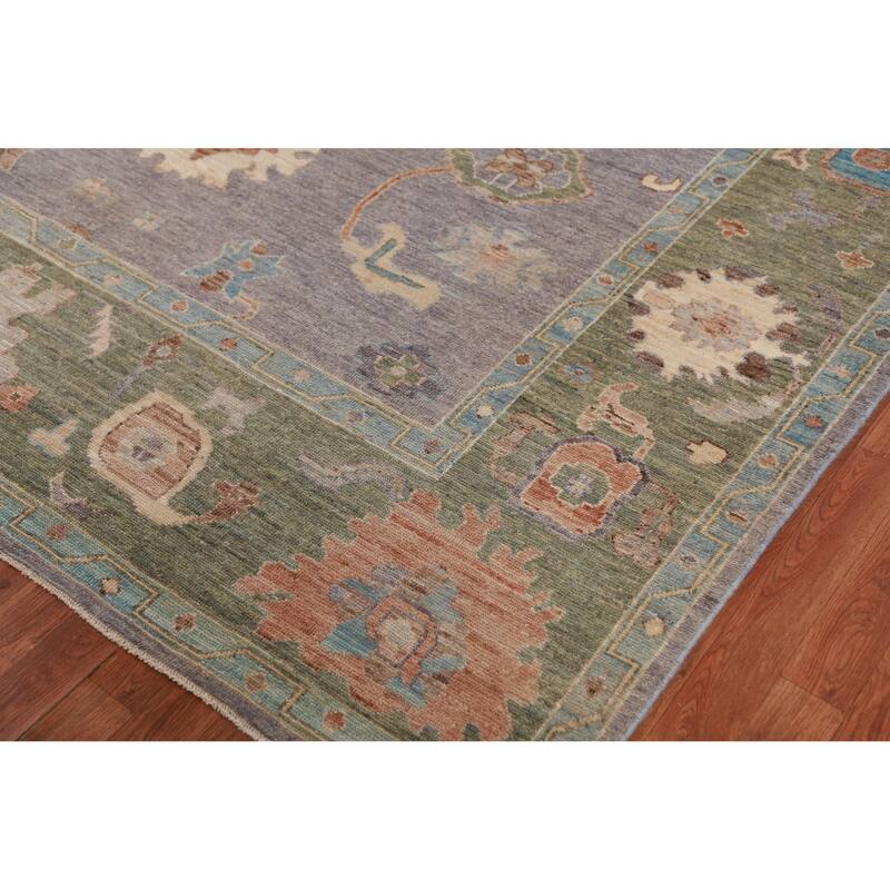 Hand Knotted Oriental 100% Wool Carpet Transitional All-Over Purples Oushak Area Rug - 9' 10'' X 8' 0''