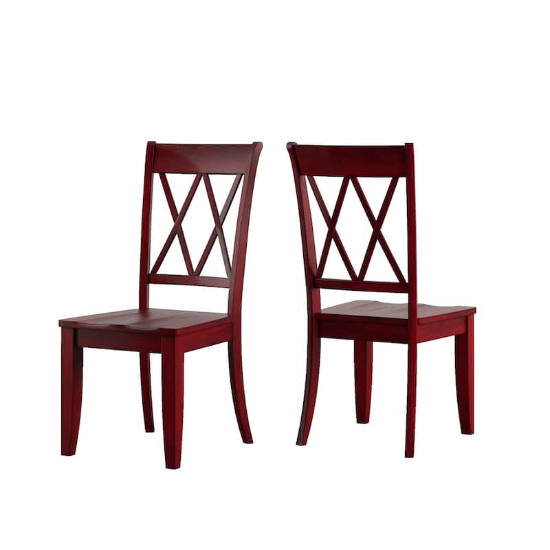 Eleanor Two-Tone Solid Wood 5-Piece Dining Set by iNSPIRE Q Classic - Antique White Table - Berry Red Chairs