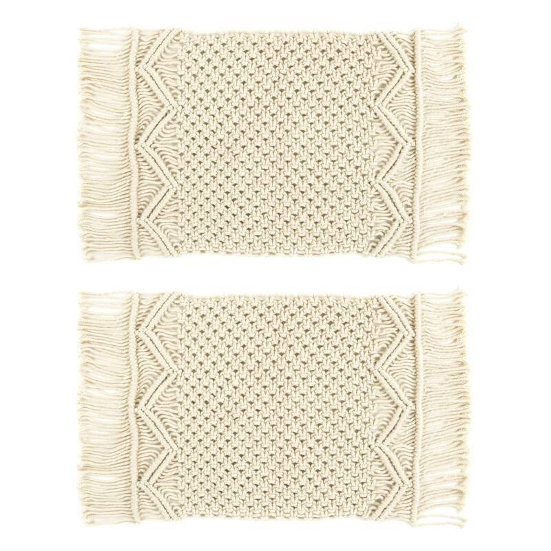 Lush Decor Boho Macrame Handcrafted Indoor/Outdoor Washable Water Repellent Placemat 2 Piece Set - 12" x 18"+3" Fringe