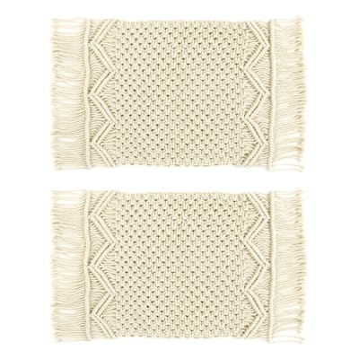 Lush Decor Boho Macrame Handcrafted Indoor/Outdoor Washable Water Repellent Placemat 2 Piece Set - 12" x 18"+3" Fringe