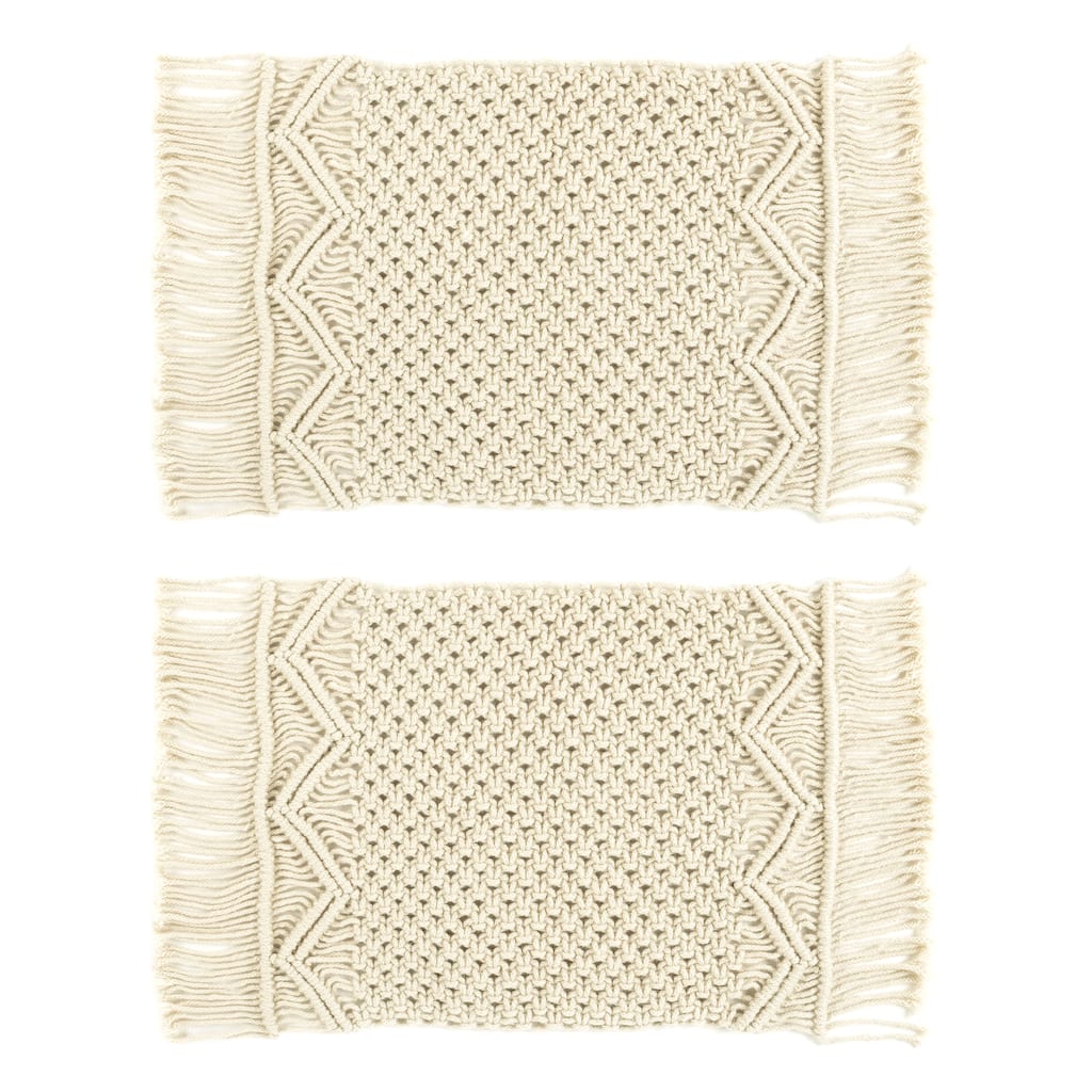 Lush Decor Boho Macrame Handcrafted Indoor/Outdoor Washable Water Repellent Placemat 2 Piece Set - 12" x 18"+3" Fringe