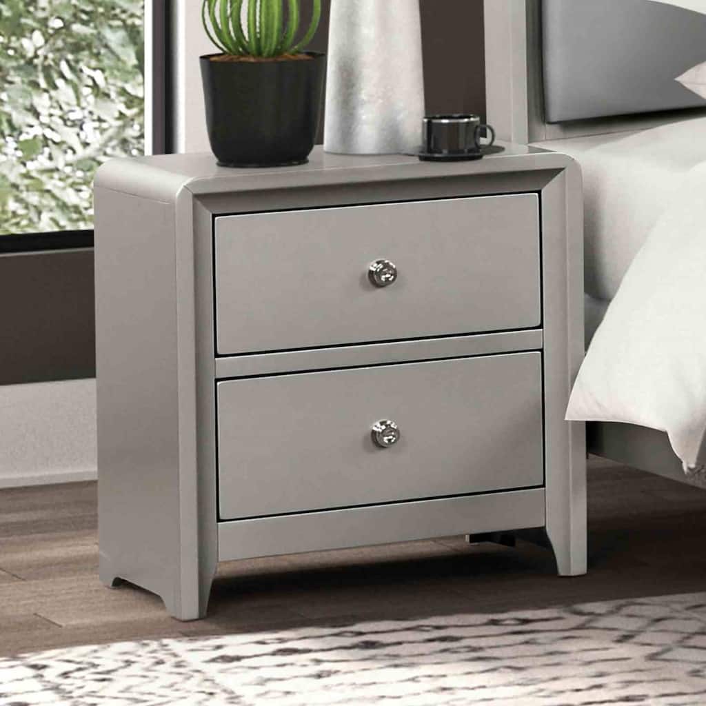 Contemporary Nightstand - Champagne Finish with Nickel Hardware & Dovetail Drawer