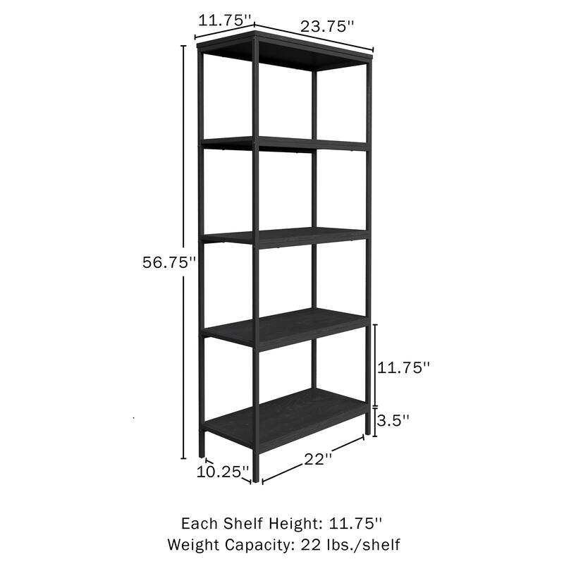 Lavish Home 5-Tier Bookshelf, Black Woodgrain