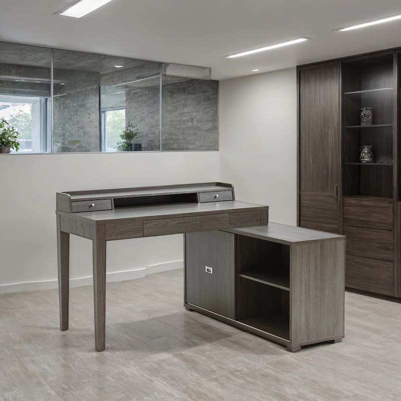 L-Shaped Home Office Desk with Sliding Door aluminum and Aluminum Grip