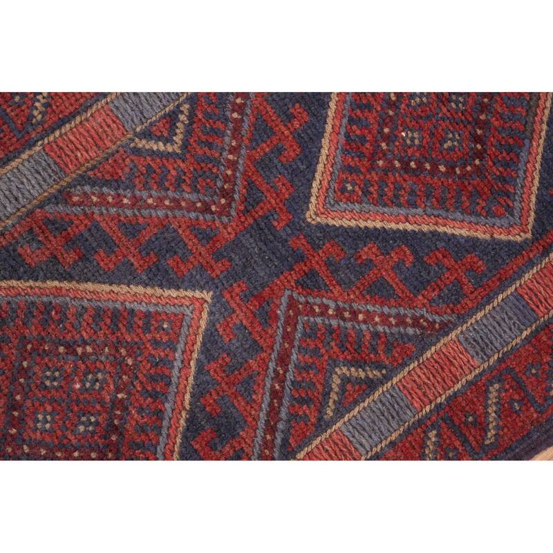 Hand Knotted Oriental 100% Wool Carpet Traditional Tribal Navy Blue & Blues Balouch Runner Rug - 7' 10'' X 1' 11''